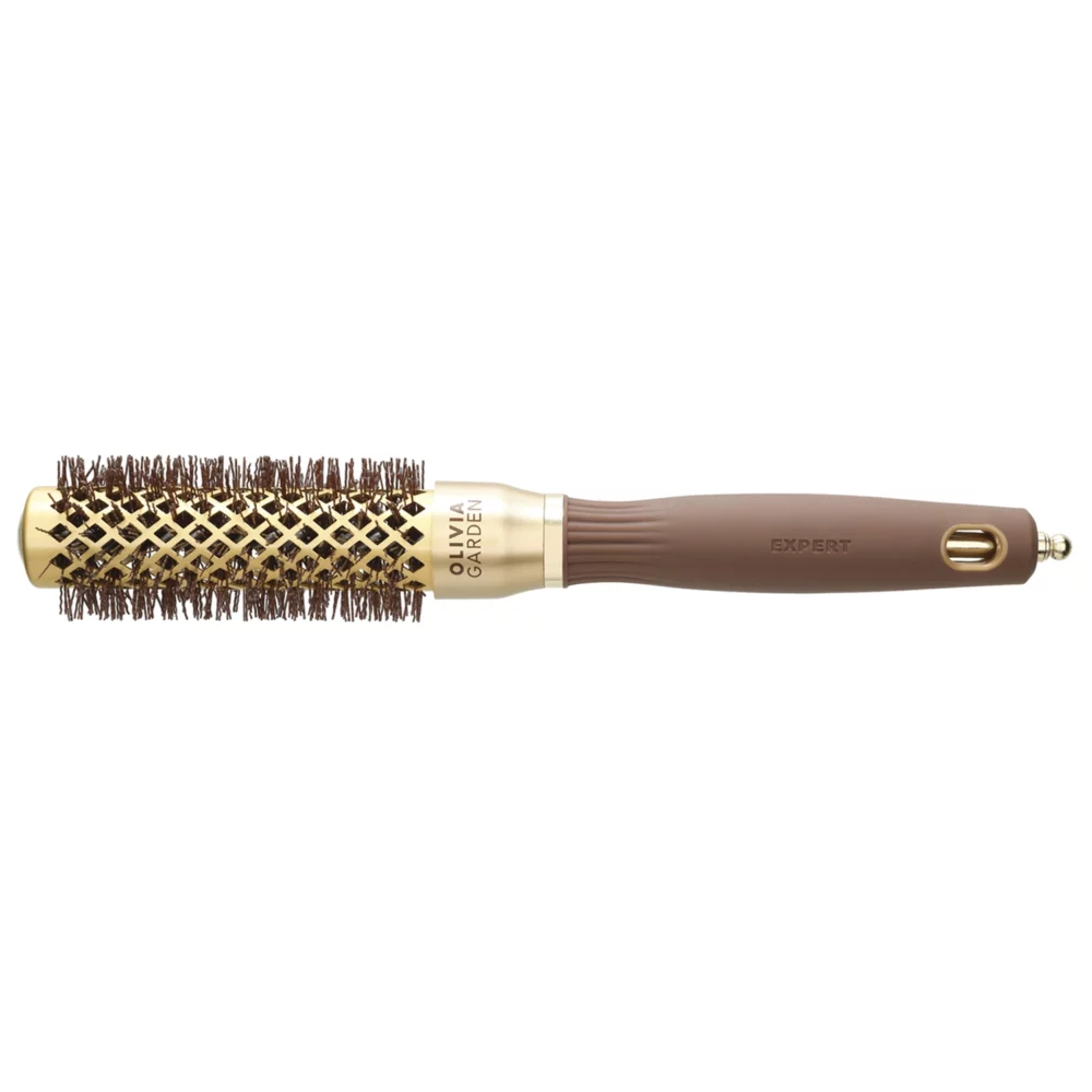 7fa8e398-6c6f-43a2-af08-945bbd73e27f.webp Olivia Garden Expert Blowout Shine Wavy Bristles Gold & Brown Brush 25mm - Image 1