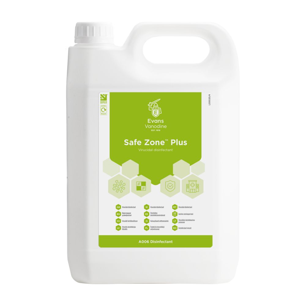 8a7a4969-6b14-4a31-9989-457fa87e14a7.jpg Evans Safe Zone Plus Virucidal Disinfectant 5 Litre RTU - Image 1