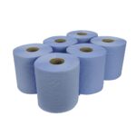 Essentials 3ply Blue Embossed Centre Feed Rolls 186mm x 150m (Case of 6)