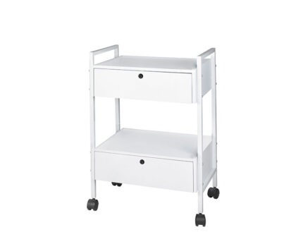 White Metallic Trolley EASY+ with 2 Shelves & 2 Locker Drawers